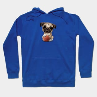 Cute Pug Puppy Dog Playing With Basketball Hoodie